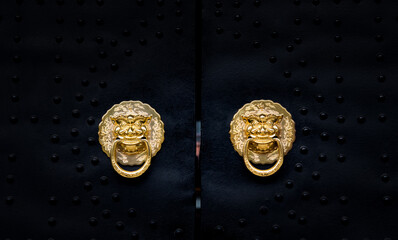 Close up of Chinese style door knockers