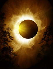 Solar Eclipse. The moon moving in front of the sun. 3D illustration - 787081946