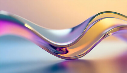 Abstract liquid glass shape with colorful reflections. Ribbon of curved water with glossy color...