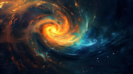 Illustration of a starry spiral galaxy in blue orange