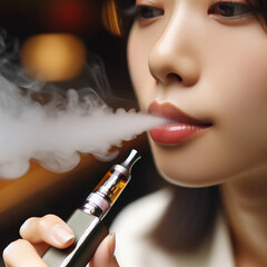 電子タバコを吸う女性 - obrazy, fototapety, plakaty