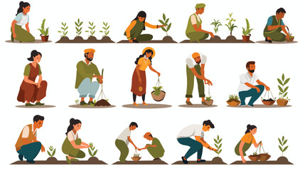 Indian farmer male and female character set vector