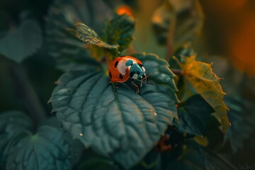 Ladybug macro leaf plant beautiful