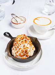 meringue cake with coffee on table - 787083166