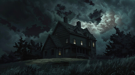 horror house anime illustration wallpaper background 
