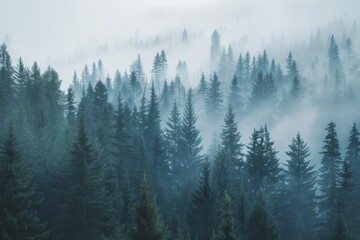 Misty mountain forest, ideal for active hiking adventures and outdoor exploration.