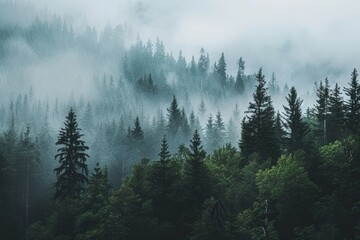Misty mountain forest, ideal for active hiking adventures and outdoor exploration. - Powered by Adobe