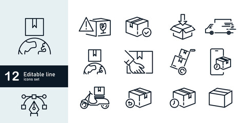 Simple Set of Food Delivery Related Vector Line Icons. Contains such Icons as Courier on the bike, Food Box, Contactless Delivery. Editable Stroke. shipping logistic