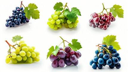 Isolated Delicious fresh grapes isolated on white set