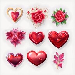 Set of elements for valentines day heart on a white background love stickers set
