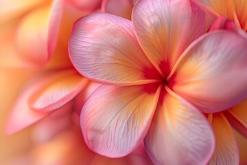 Fototapeta na wymiar Captivating Closeup of a Vibrant Frangipani Flower Showcasing its Unique Beauty and Vibrant Hues