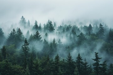 Misty mountain forest, ideal for active hiking adventures and outdoor exploration.