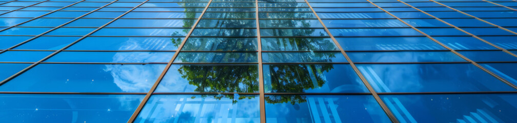 business template ,Modern office buildings with blue sky,Office with green environment. Corporate building reduce CO2