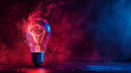 A light bulb is lit up and surrounded by a cloud of glitter. Concept of creativity and inspiration, as the light bulb represents an idea or a spark of innovation. The glitter adds a touch of magic