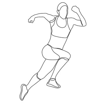 recommend clip art: Woman Running Continuous One Line Drawing. Lady Run Sport Outline Drawing Line Art. Woman Running Line Abstract Portrait