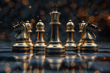 Chess pawns illustration 3d render on black background