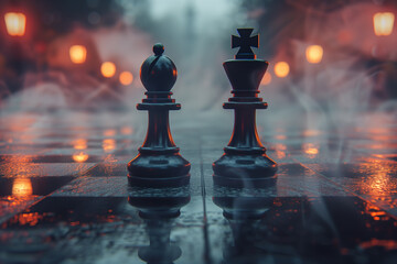  Chess pawns illustration 3d render red background - obrazy, fototapety, plakaty