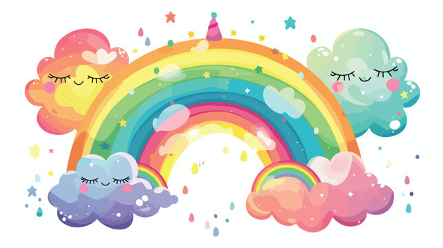 Kawaii cartoon rainbow fantasy image flat vector isolated