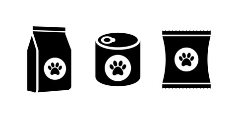 Pet cat and dog food bag sign simple icon on the background. Dog, cat feed package icon animal food icon.