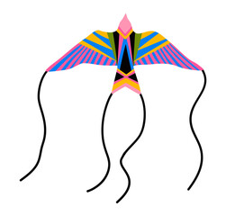 Flying hawk kite. Color craft Japanese toy. Vector illustration.