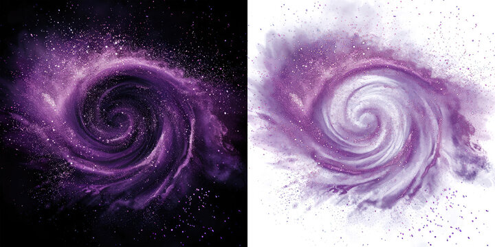 purple abstract circle galaxy particle effect, ring with swirling particles vortex visual effect layer overlay isolated black and transparent PNG background