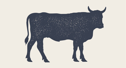 Cow, bull, beef. Vintage retro print, black white cow, bull, beef sketch ink pencil drawing, engrave old school. Sketch artwork silhouette cow bull. Side view profile beef bull. Vector Illustration - 787087320