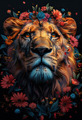 lion head head with flowers wallpaper