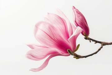 Pink magnolia flower isolated on white background with full depth of field . photo on white...