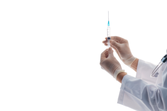 Doctor hands holding syringe get ready for vaccine,
.isolated on white background