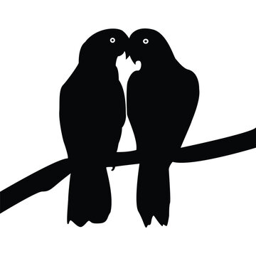 recommend clip art: Love Birds Parrots. Two birds perched on a tree branch lovebirds parrots silhouette