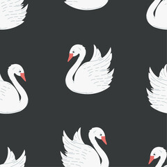 Vector pattern with animals in cartoon style. Background with swans illustration