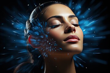 A woman with closed eyes engages in gentle eye exercises, depicted with blurred effect and soft contours. Perfect for relaxation and wellness concepts, Generative AI.