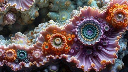 Fototapeta na wymiar Vivid digital art of fractal patterns mimicking coral reefs, ideal for abstract backgrounds