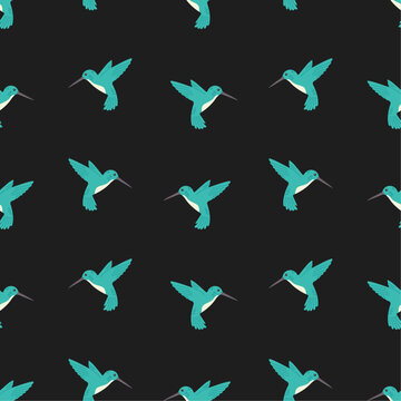 Vector pattern with animals in cartoon style. Background with collibri illustration