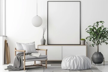 Modern scandinavian interior with poster mockup created with generative ai