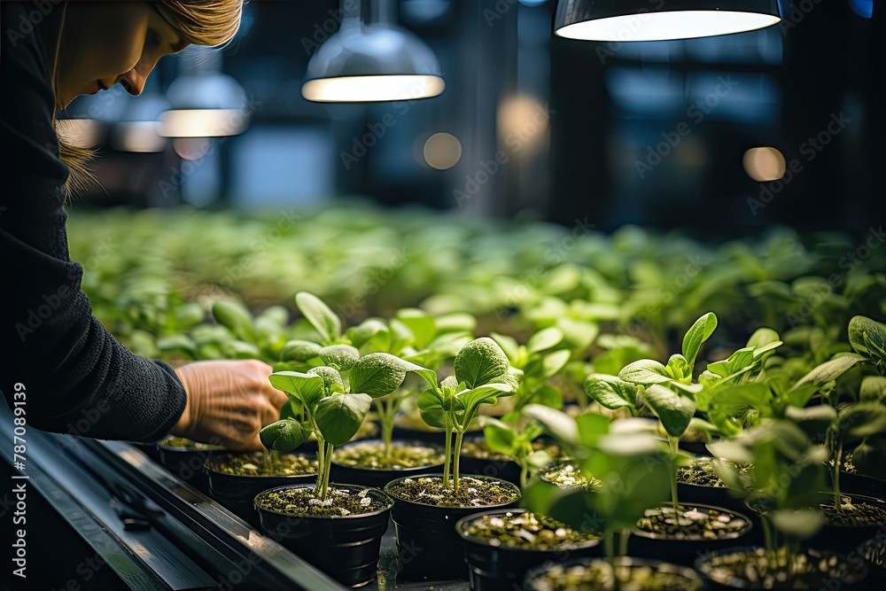 Aufkleber Immerse in a laboratory setting featuring fermentation reactors and scenes of plant genetic engineering. Reflecting cutting-edge research in agricultural science, Generative AI.
