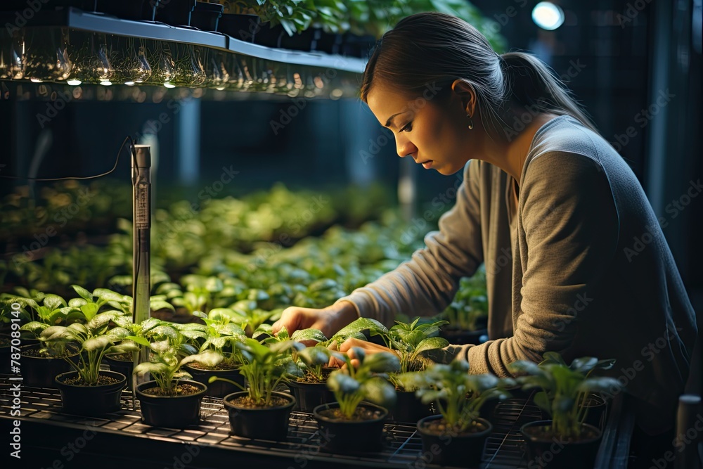 Aufkleber Immerse in a laboratory setting featuring fermentation reactors and scenes of plant genetic engineering. Reflecting cutting-edge research in agricultural science, Generative AI.
