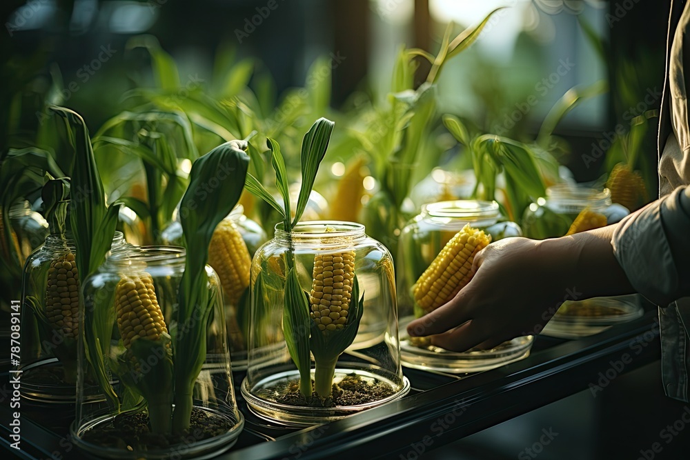 Aufkleber Immerse in a laboratory setting featuring fermentation reactors and scenes of plant genetic engineering. Reflecting cutting-edge research in agricultural science, Generative AI.