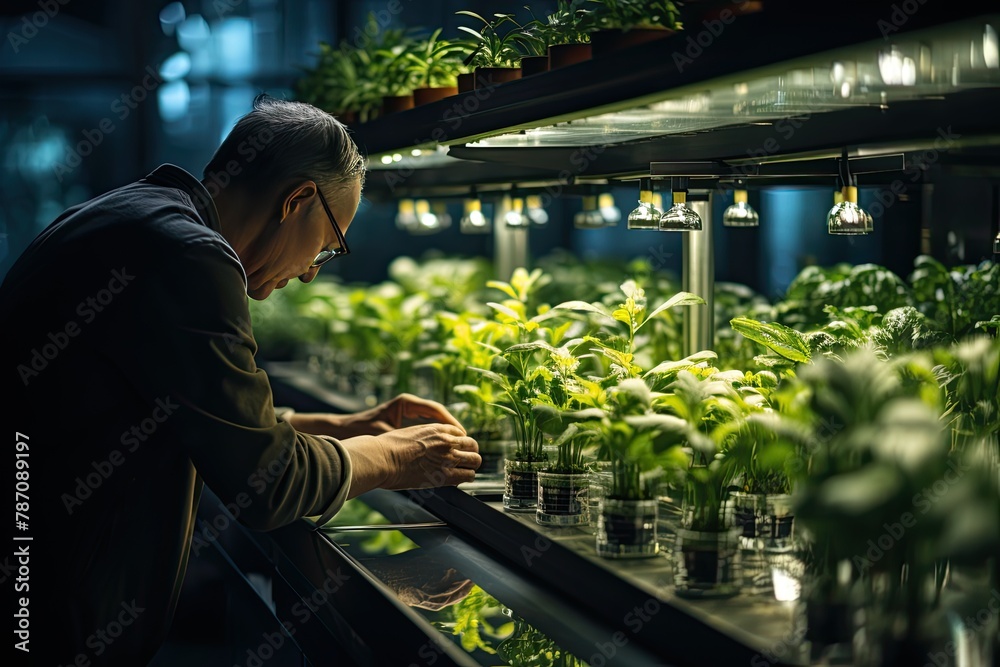 Aufkleber Immerse in a laboratory setting featuring fermentation reactors and scenes of plant genetic engineering. Reflecting cutting-edge research in agricultural science, Generative AI.