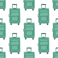 Cute hand drawn suitcase seamless pattern. Flat vector illustration isolated on white background. Doodle drawing.