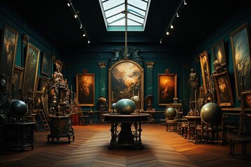 Image of paintings, sculptures, and other art objects in a museum or gallery, exuding an atmosphere of inspiration and cultural enrichment, Generative AI.