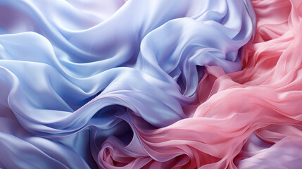 Перевод.Blue and pink satin fabric in waves, top view background