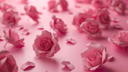 pink rose paper flowers - obrazy, fototapety, plakaty