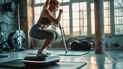 woman making squats at gym