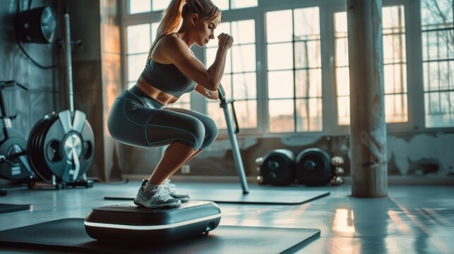 woman making squats at gym