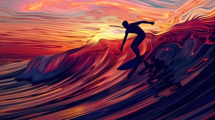surfing in the abstract wafe - obrazy, fototapety, plakaty
