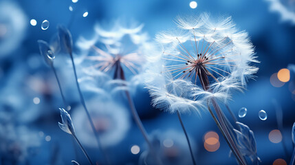 Delicate dandelion close-up on magical evening background