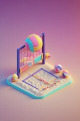 3d isometric of Volleyball activities on the beach on an isolated background