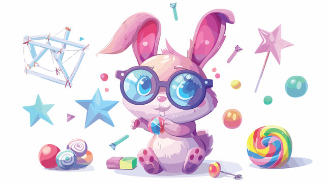 Little cute rabbit girl nerd wear glasses with toy 