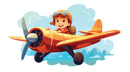Little kid flying on airplane. Vector illustration 